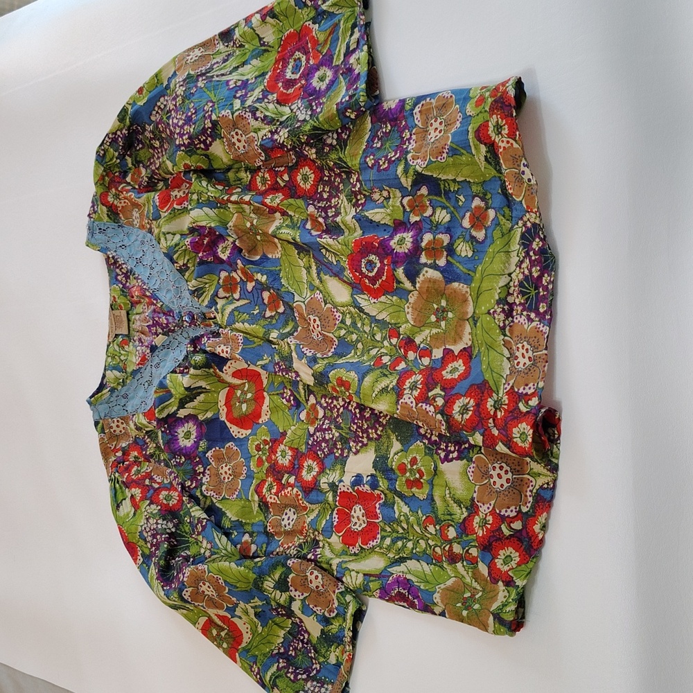 Art And Soul Bohemian Poet Blouse Size XL Multicolor Vibrant Fall Lace Trim